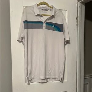 Travis Mathew White and Blue Polo Shirt Sporty Design